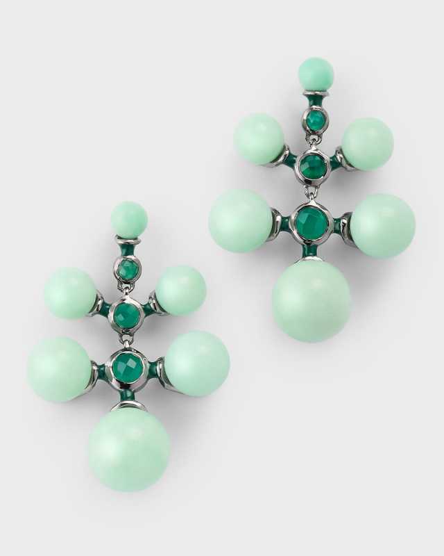 Radiant Chrysoprase And Emerald Statement Drop Earrings